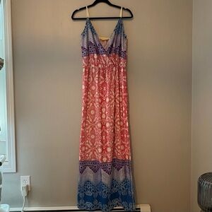 Pink, Blue and Purple Patterned Maxi Dress